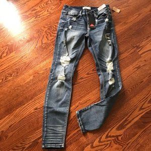 Women's Juniors MUDD Destroyed Low Rise Skinny Stretch Blue Jeans Pants Sz 7 NEW